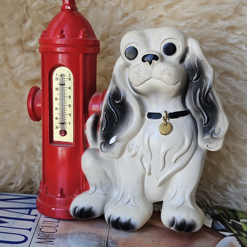 Vintage midcentury 1950s CHALK cocker spaniel Dog Thermometer Wall Hanging